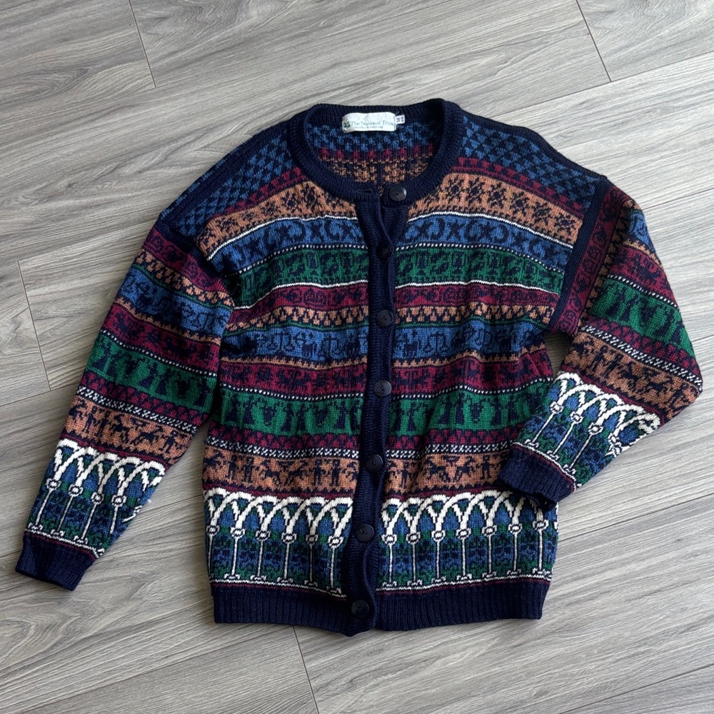 RARE National Trust 100% Wool Colourful +Unique Vintage Cardigan made in Britain